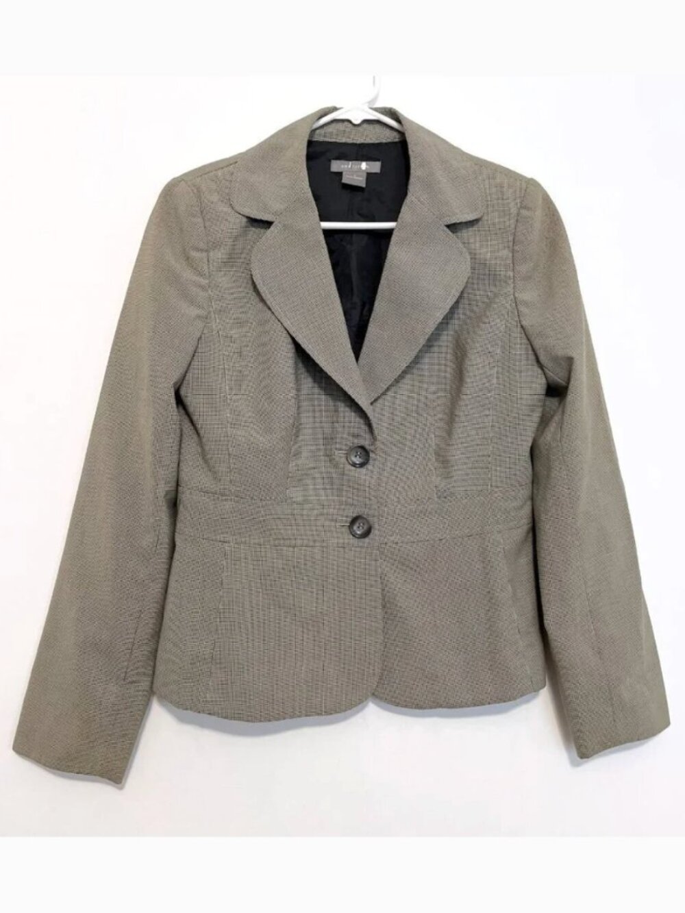 ANN TAYLOR Factory Tan / Brown Black Houndstooth Two Button Work Blazer Jacket 4
